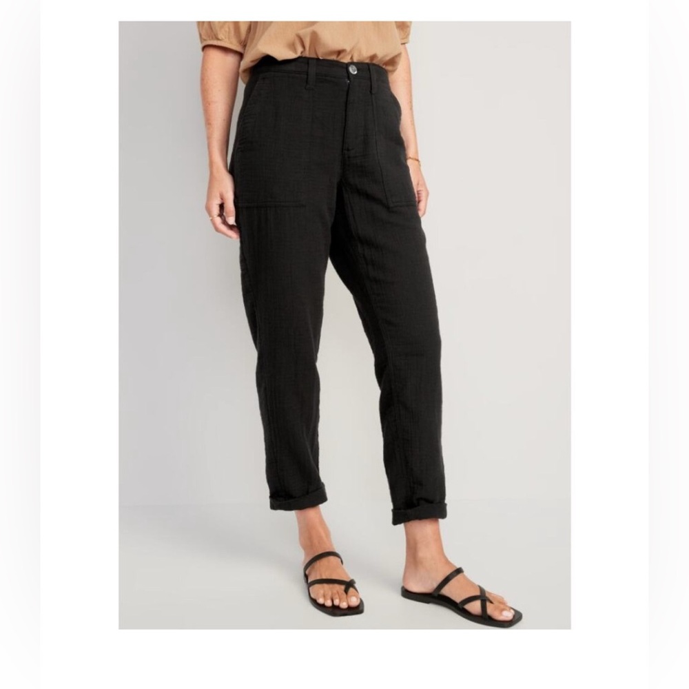 High-Waisted Cotton Crinkle Gauze Pants Sz 12